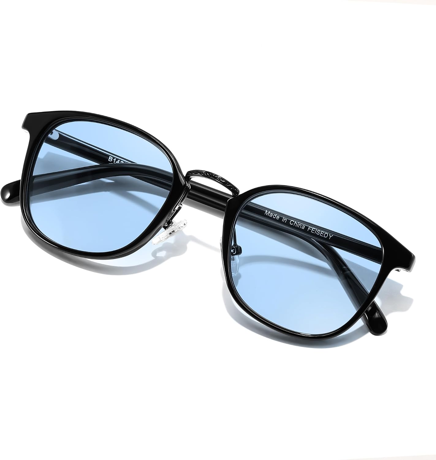[FEISEDY] サングラス UV400保護 超軽量20ｇ ブルーライトカット メンズ レディース ウェリントン型 調整可能ノーズパッド カラーレンズ PCサングラス ファッション ユニセックス ドライブ 運転 B1426