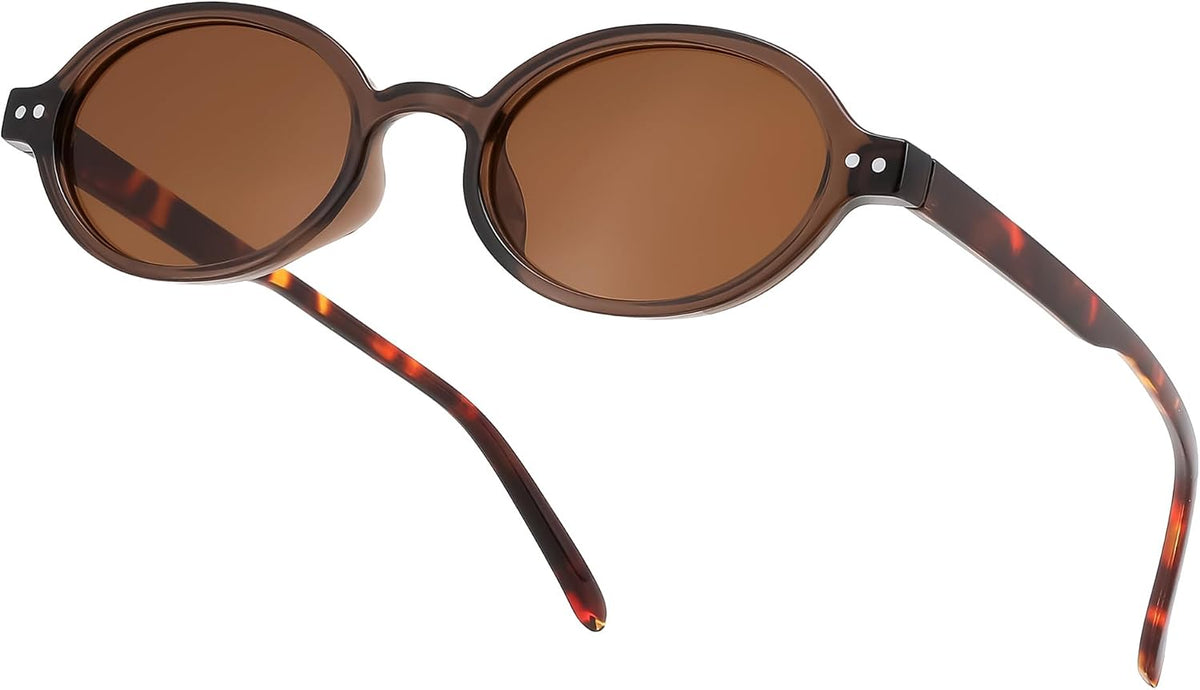 Brown Frame Tortoise Legs + Tea Lens / 48 Millimeters | B0GV5YH3SB | FEISEDY Retro Oval Sunglasses for Women Small 90s Y2K UV Protection B1584