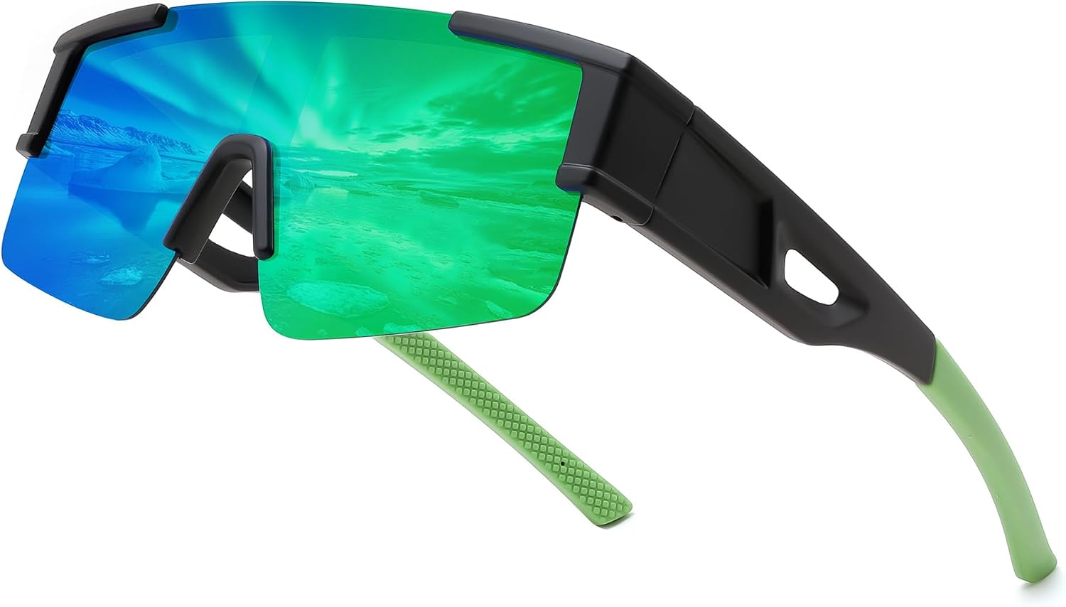 01 Black Frame/Green Mirrored Lens / Large | B0GGMN45L1 | FEISEDY Polarized Fit Over Glasses Sunglasses for Men Women, Sports Wrap Around for Driving Cycling Fishing B0382