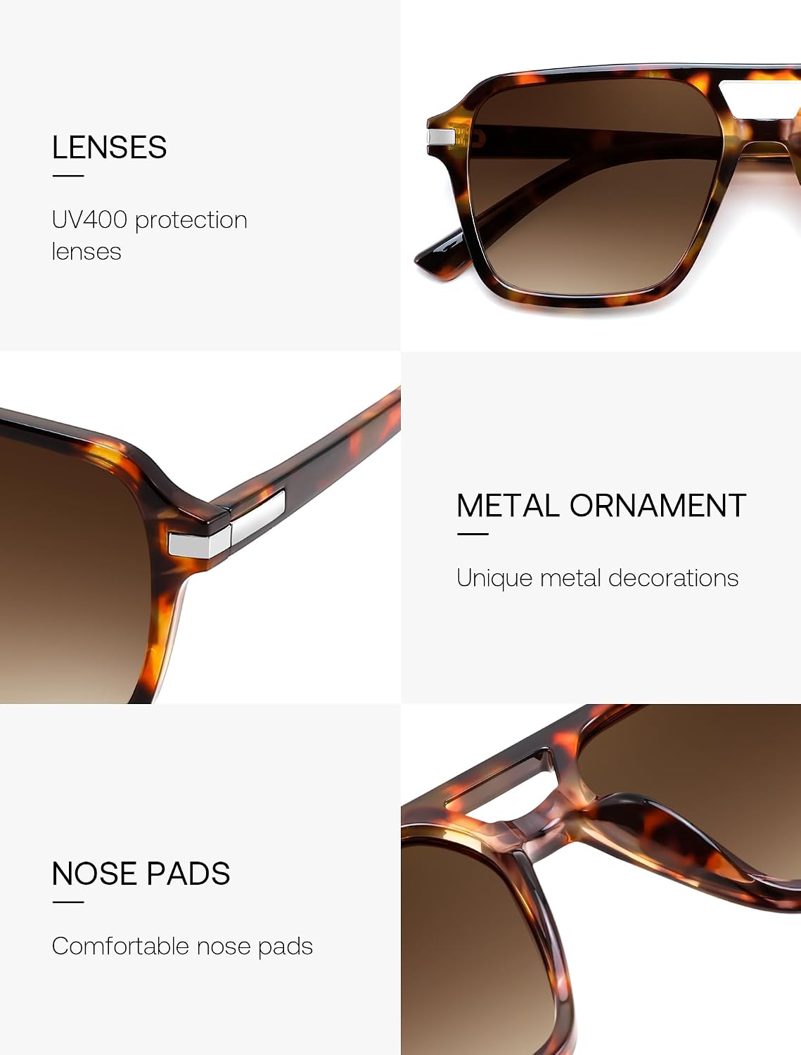 ÉÌƷͼƬ 16 | B0H1W78PMP | FEISEDY Retro Square Aviator Sunglasses Women Men 70s Trendy B0434