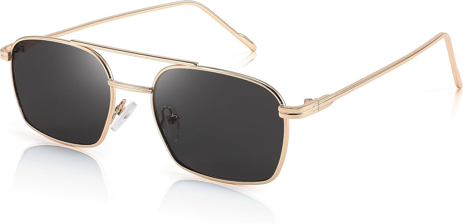 007 Gold Frame/Gray Lens / 53 Millimeters | B0CCXSFF9B | FEISEDY Fashion Square Aviator Sunglasses Women Men Trendy Retro Metal Frame Sun Glasses Candy Color Lens B1036