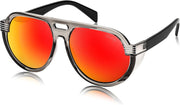 Grey Frame/Mirrored Red Lens / Mirrored Red | B0CT8PJ8JQ | FEISEDY Steampunk with Side Shields Aviator Sunglasses for Men Women 80s Retro Flat Top Oversized Polarized Shades B0096