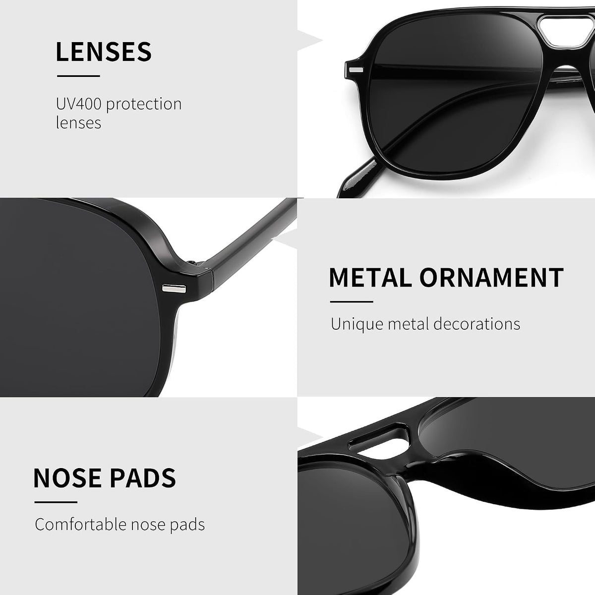 ÉÌƷͼƬ 5 | B0H1WCGC42 | FEISEDY Retro Square Aviator Sunglasses Women Men Double Bridge B0443