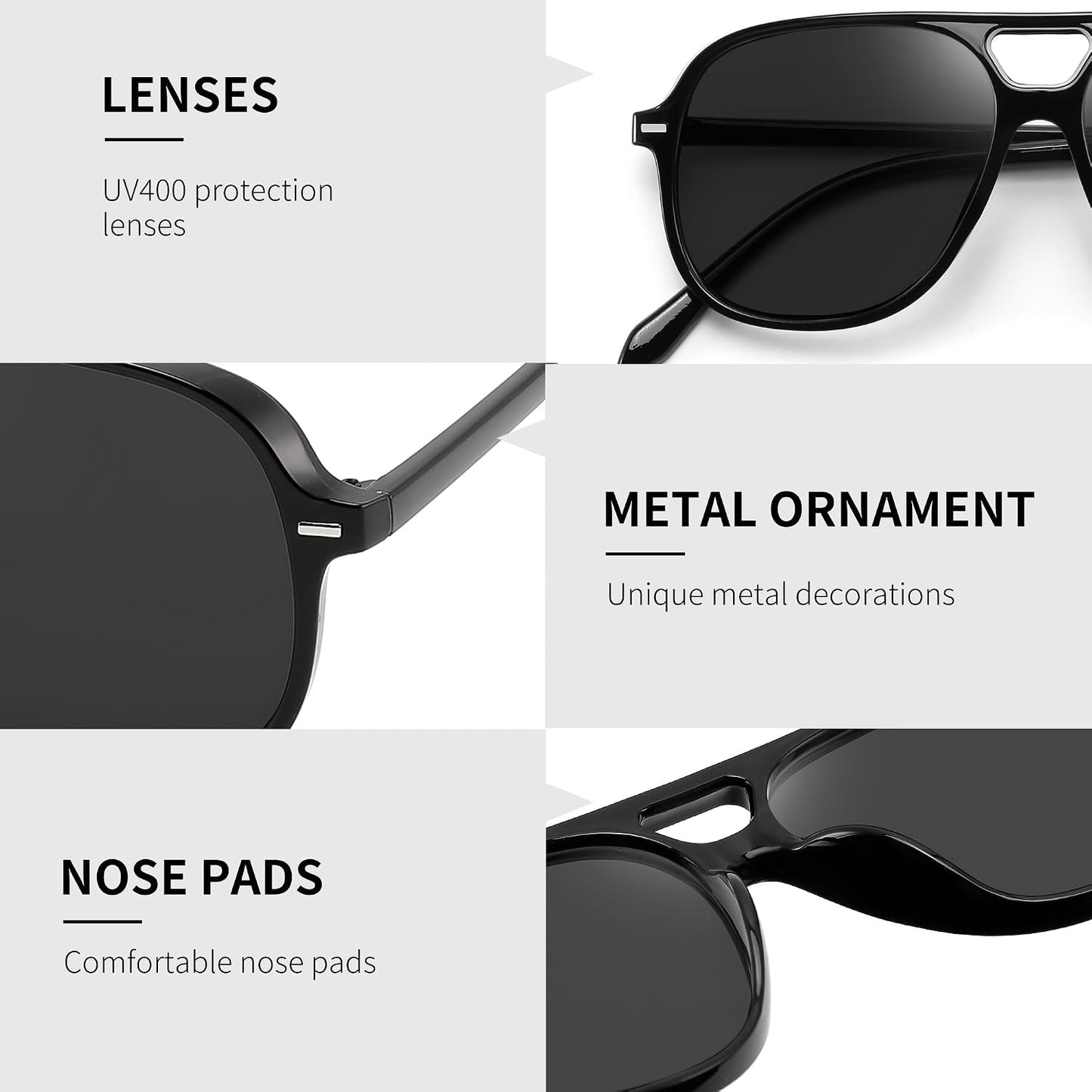 商品图片 5 | B0H1WCGC42 | FEISEDY Retro Square Aviator Sunglasses Women Men Double Bridge B0443