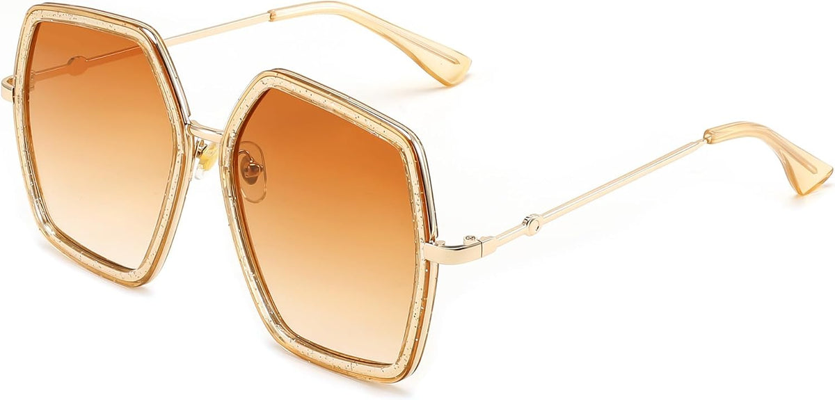 Clear Tea / 54 Millimeters | B0CYZ5D2KR | FEISEDY Women Large Hexagon Inspired Sunglasses Fashion Irregular Design Style Geometric B2503