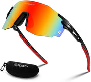 Black Frame Red Mirrored Lens / Large | B0CYZQ33KV | FEISEDY Rimless Sports Sunglasses for Men Women Tr90 Frame for Cycling Fishing Running B0116
