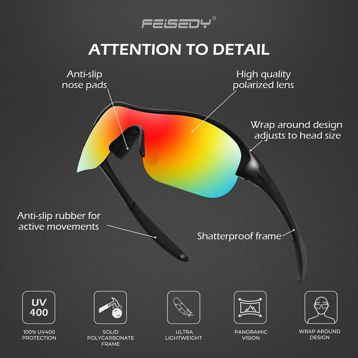 ÉÌƷͼƬ 3 | B0CZ7Y96D2 | FEISEDY Polarized Sports Sunglasses for Kids Youth Baseball Cycling Running Glasses for Boys Girls Age 3-12 B0142