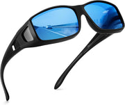 Black/Blue / 60 Millimeters | B0FDG2STCX | FEISEDY Polarized Fit Over Glasses Sunglasses Men Women Wrap Around B2593