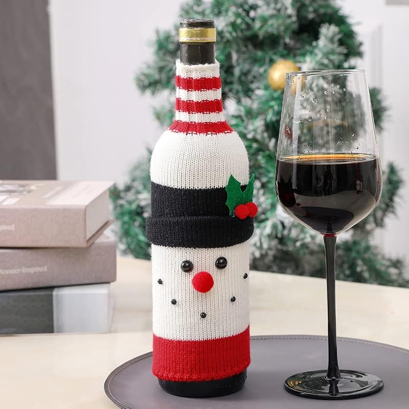 Christmas snowman style | B0FWXCB7KL | Christmas Bottle Knit Covers, Festive Knit Wine Bottle Cozy with Santa & Snowman Holly Decor, for Holiday Parties & Gifts