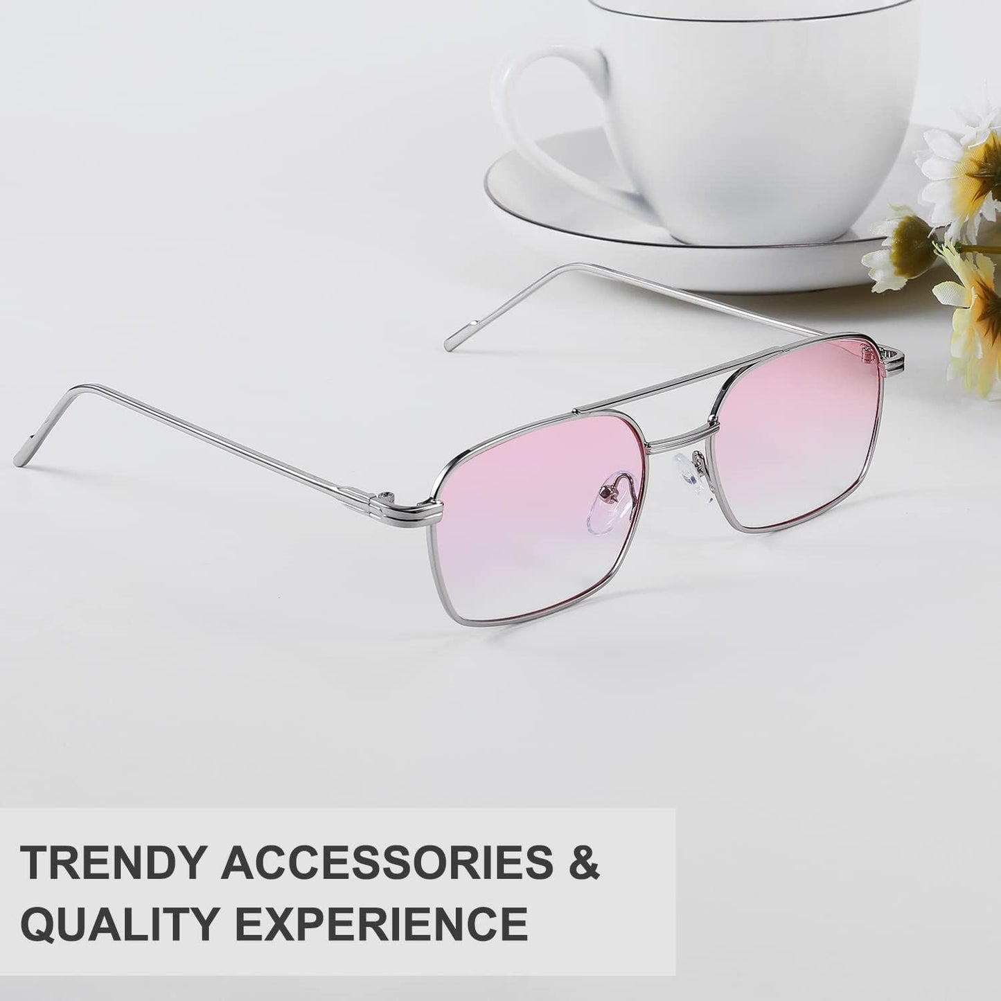 商品图片 33 | B09GKB6G1G | FEISEDY Fashion Square Aviator Sunglasses Women Men Trendy Retro Metal Frame Sun Glasses Candy Color Lens B1036