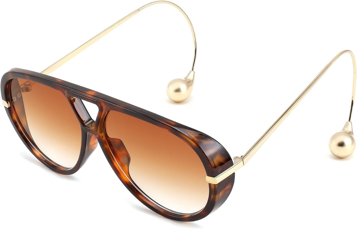 Tortoise/Gradient Tea / 62 Millimeters | B0F8N776D6 | FEISEDY Oversized Aviator Sunglasses With Earring Design for Women Large Big Frame Luxury Designer Shades for Ladies B0296