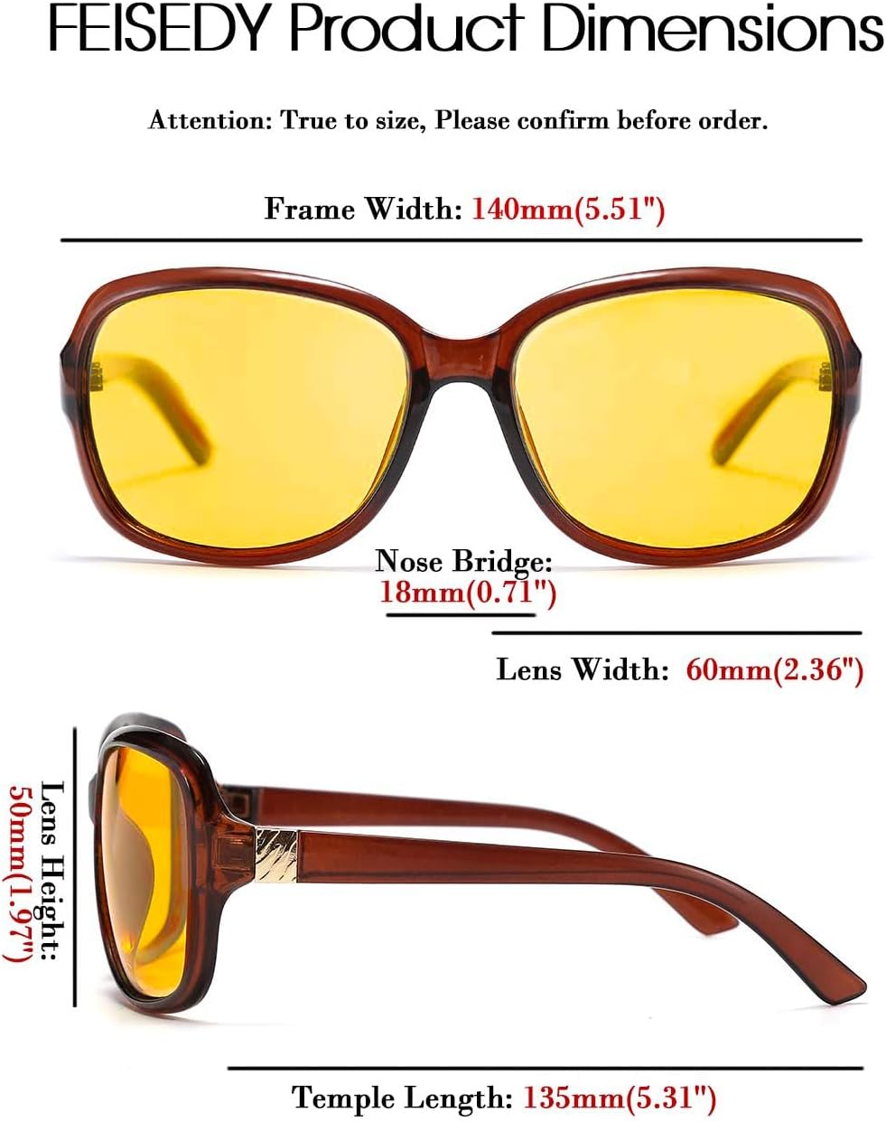 商品图片 12 | B081YY5RM3 | FEISEDY Classic Womens Night Glasses Driving Anti Glare Wrap Around Yellow Sunglasses B2548