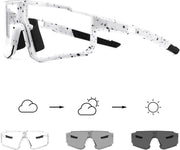 White / Large | B0CWVBBLR3 | FEISEDY Photochromic Cycling Glasses for Men Women Clear Mountain Bike Sunglasses Sports Baseball B0133