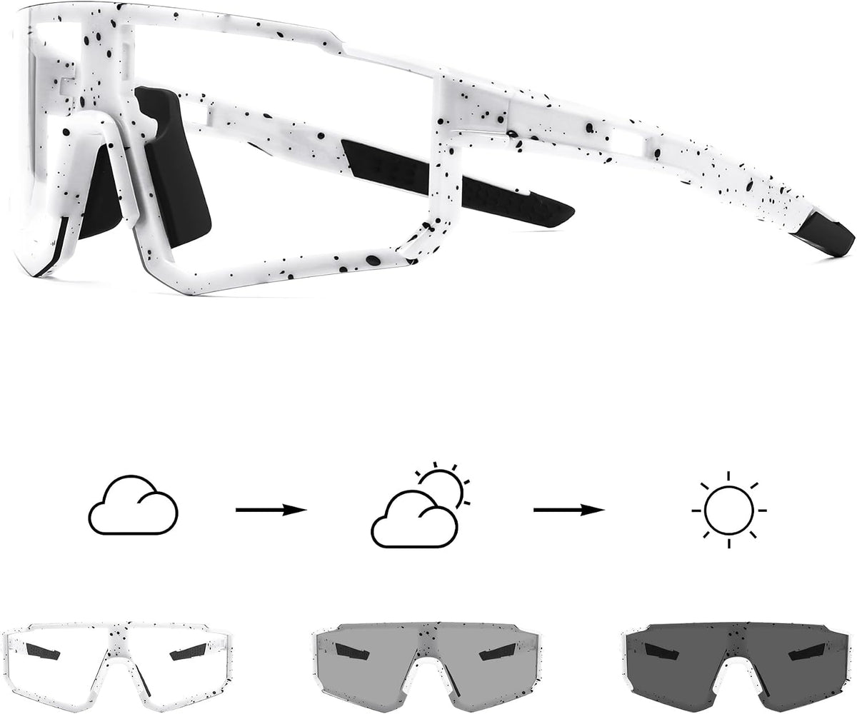White / Large | B0CWVBBLR3 | FEISEDY Photochromic Cycling Glasses for Men Women Clear Mountain Bike Sunglasses Sports Baseball B0133