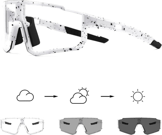 White / Large | B0CWVBBLR3 | FEISEDY Photochromic Cycling Glasses for Men Women Clear Mountain Bike Sunglasses Sports Baseball B0133