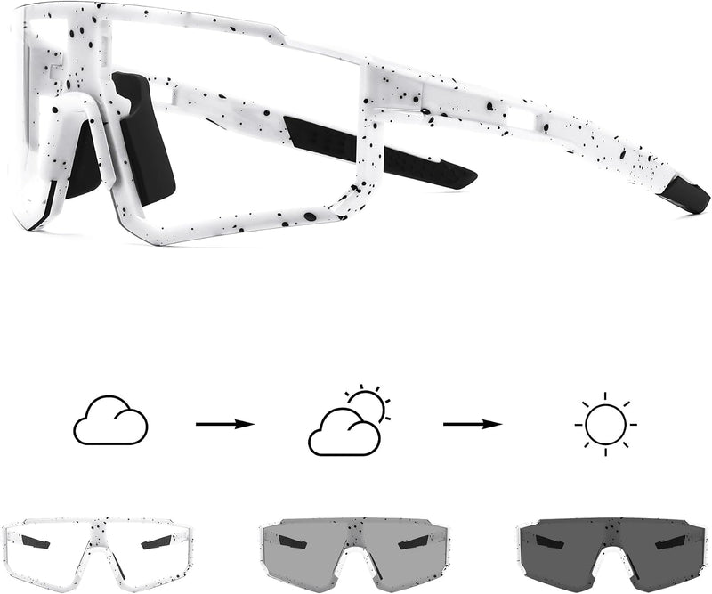 White / Large | B0CWVBBLR3 | FEISEDY Photochromic Cycling Glasses for Men Women Clear Mountain Bike Sunglasses Sports Baseball B0133