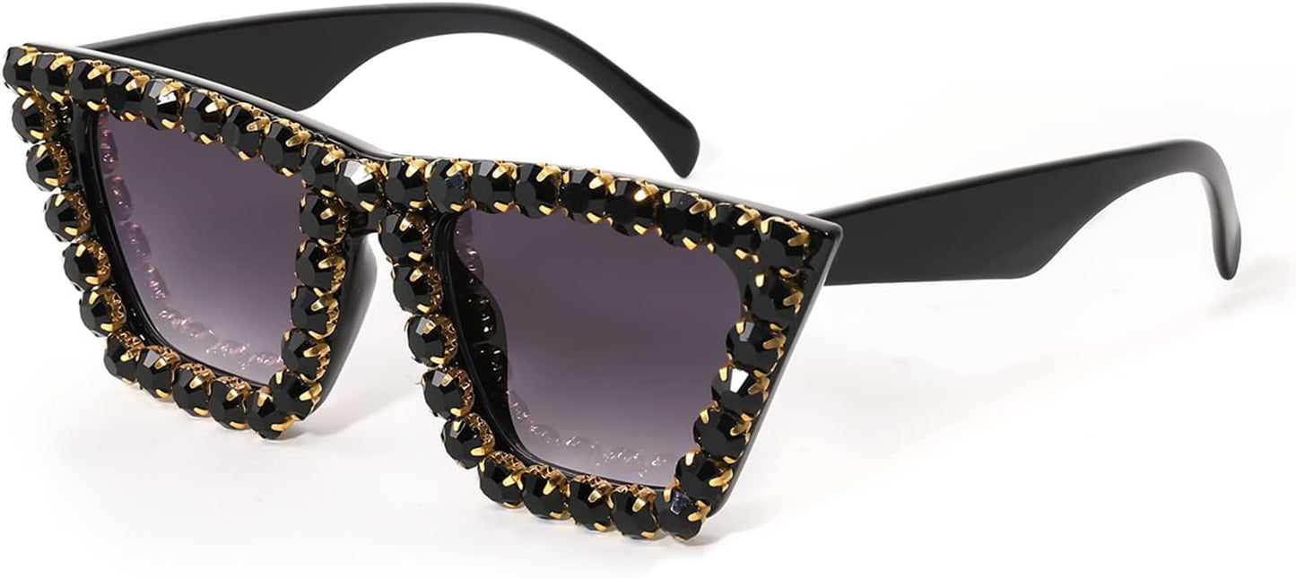 Black / 52 Millimeters | B09V7X7J1Q | FEISEDY Women Crystal Square Cat Eye Sunglasses Sparkling Trendy Retro Cateye Sunglasses B2898