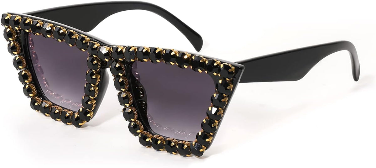 Black / 52 Millimeters | B09V7X7J1Q | FEISEDY Women Crystal Square Cat Eye Sunglasses Sparkling Trendy Retro Cateye Sunglasses B2898