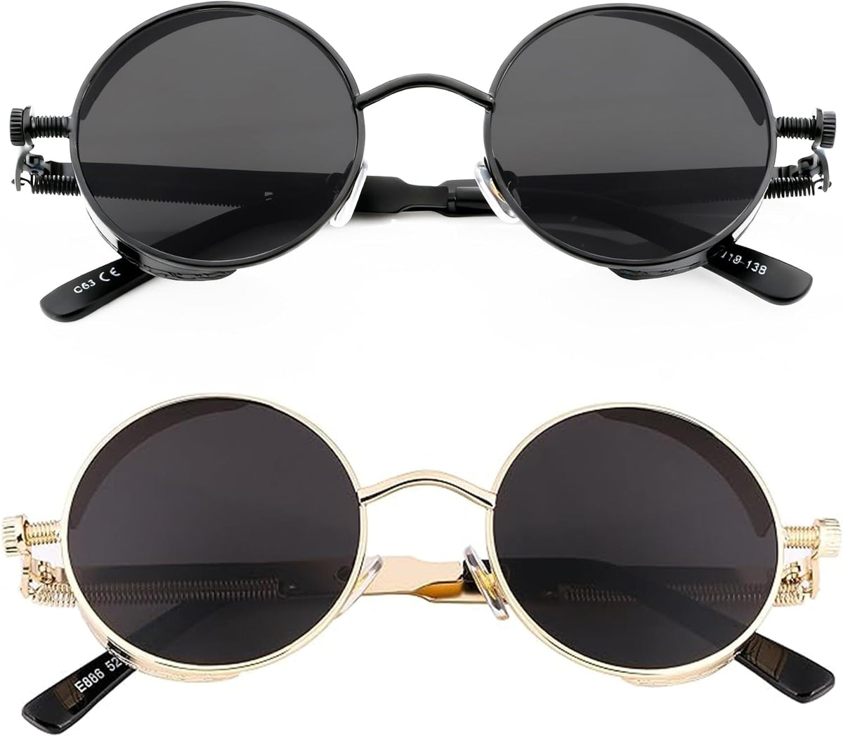 Gold/Grey + Black/Grey / 48 Millimeters | B0FPLS5NJC | FEISEDY Retro Gothic Steampunk Sunglasses For Men Women