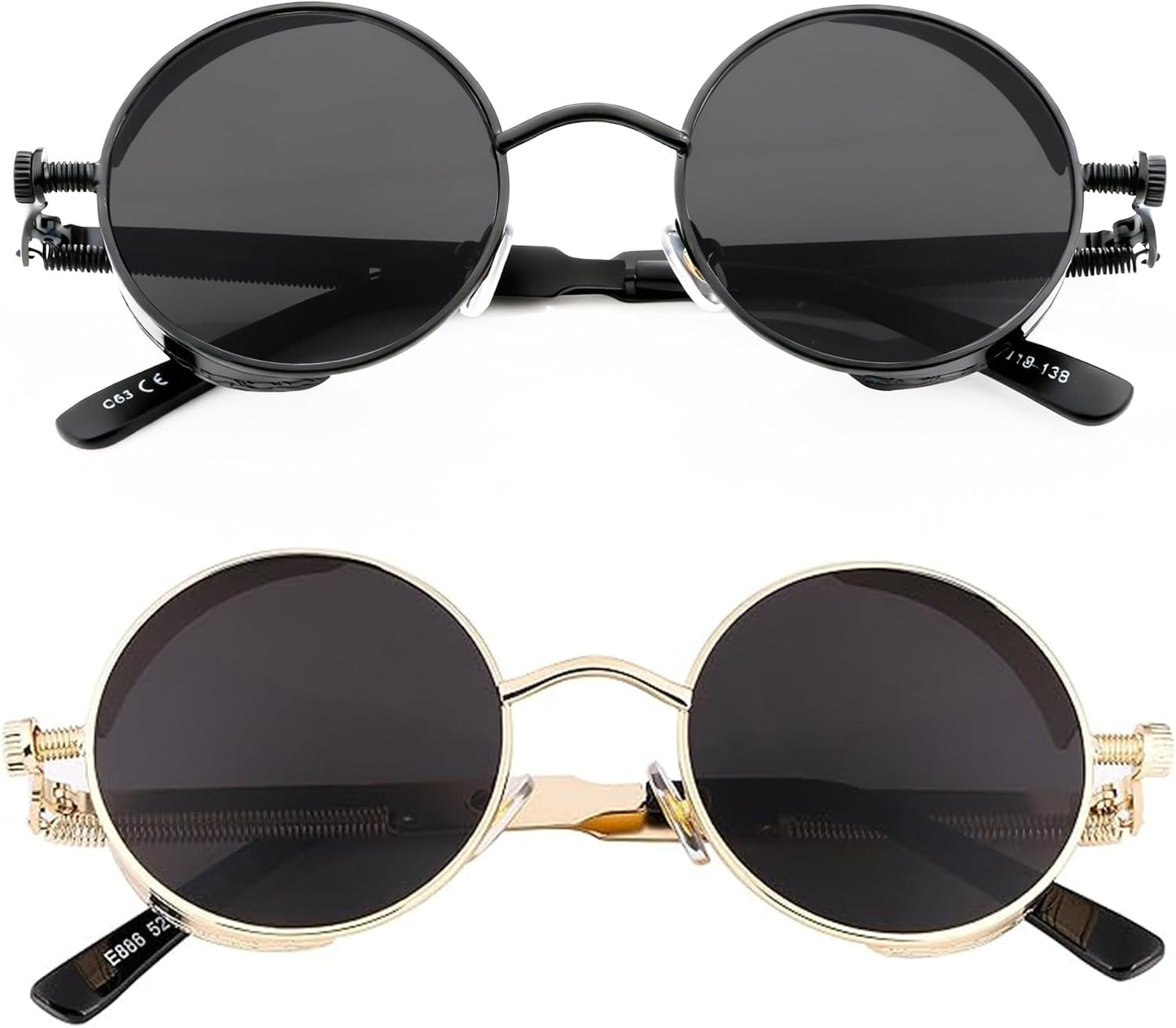 Gold/Grey + Black/Grey / 48 Millimeters | B0FPLS5NJC | FEISEDY Retro Gothic Steampunk Sunglasses For Men Women