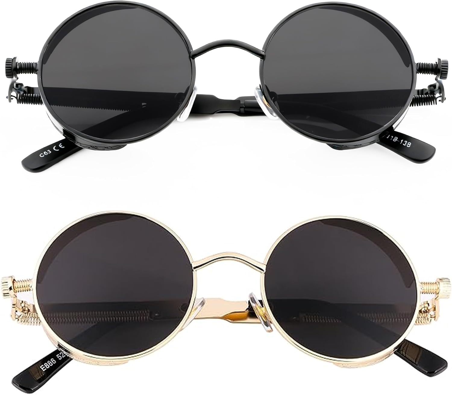 Gold/Grey + Black/Grey / 48 Millimeters | B0FPLS5NJC | FEISEDY Retro Gothic Steampunk Sunglasses For Men Women