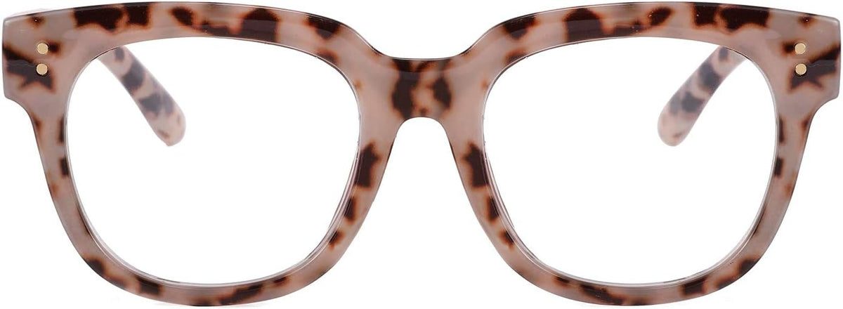 Pink Tortoise Frame / 52 Millimeters | B08MFD974C | FEISEDY Retro Square Anti Blue Light Blocking Glasses Women Thick Oversized Computer Eyeglasses Double Metal Studs B2689