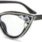 Black / 50 Millimeters | B0CQ55QSTT | FEISEDY Diamond Blue Light Blocking Glasses Cat Eye Rhinestone Women Glasses Frame Anti Eyestrain Computer Eyewear B0070