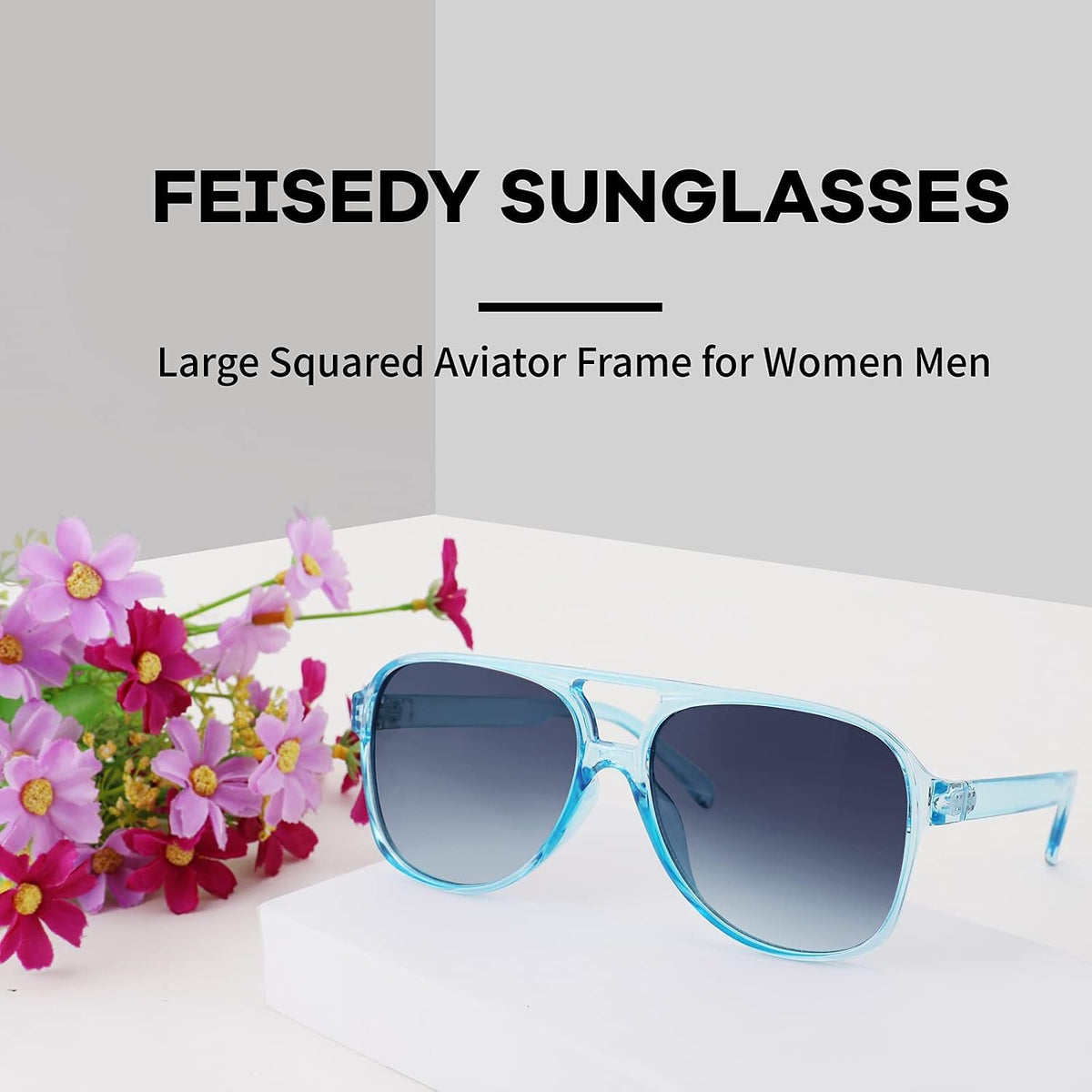 ÉÌƷͼƬ 142 | B0CB543WBD | FEISEDY Vintage Retro 70s Plastic Aviator Sunglasses Women Men Classic Large Squared Frame B2751