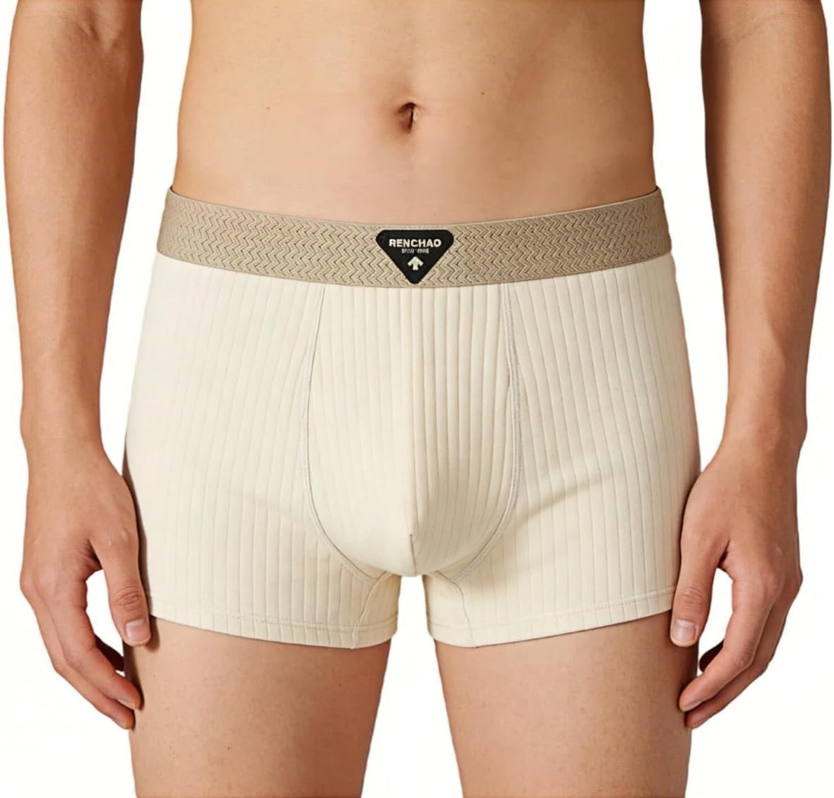 X-Large / Beige | B0FV742VKT | Mens Underwear Cotton Boxer Shorts - Breathable Soft Comfortable Boxers for Men with Striped Texture