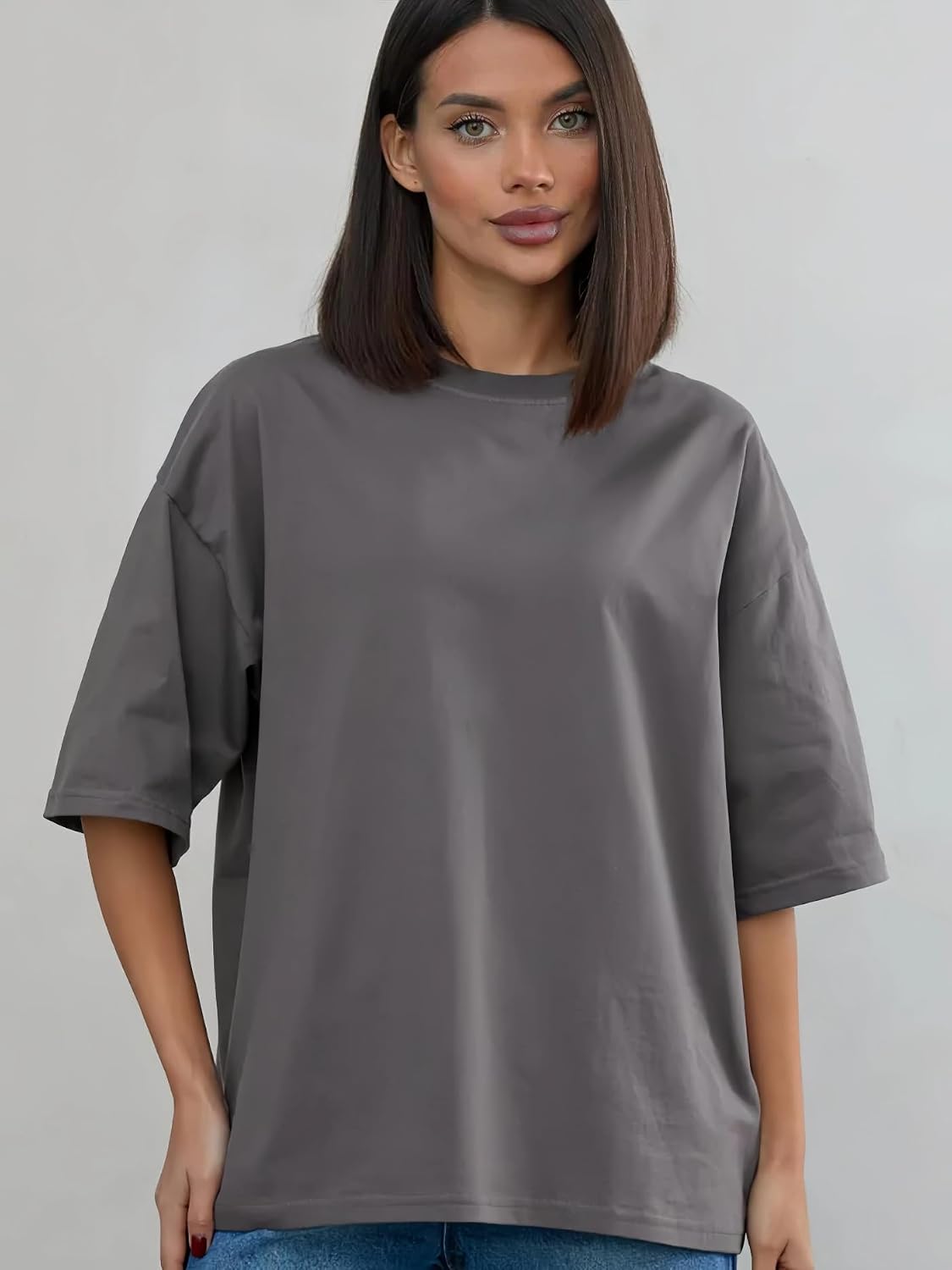 X-Large | B0GZ3KK7JV | Women's Basic Oversized T-Shirt, Loose Fit Crewneck Short Sleeve Tee, Casual Solid Color Drop Shoulder Top