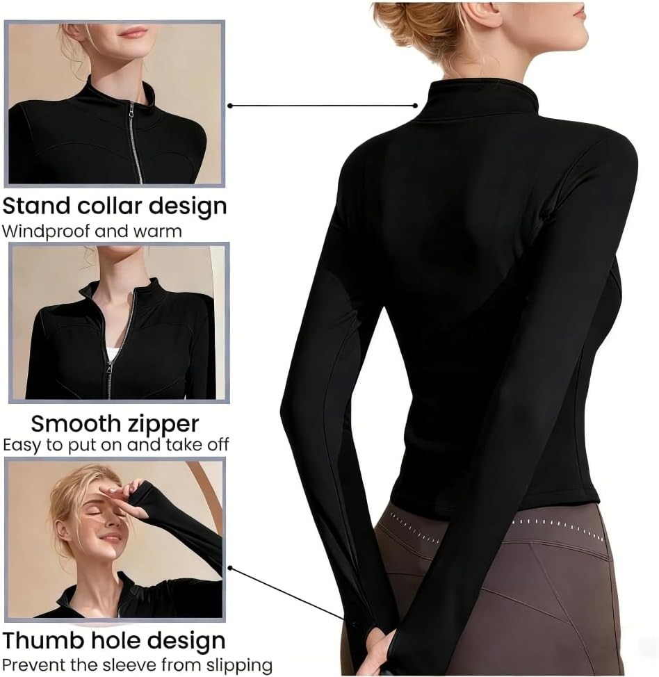 商品图片 10 | B0GFW1PJVL | Athletic Jackets For Women Zip-Up Moisture-Wicking Quick-Dry Lightweight Long Sleeve With Thumb Holes for Yoga, Gym, Running