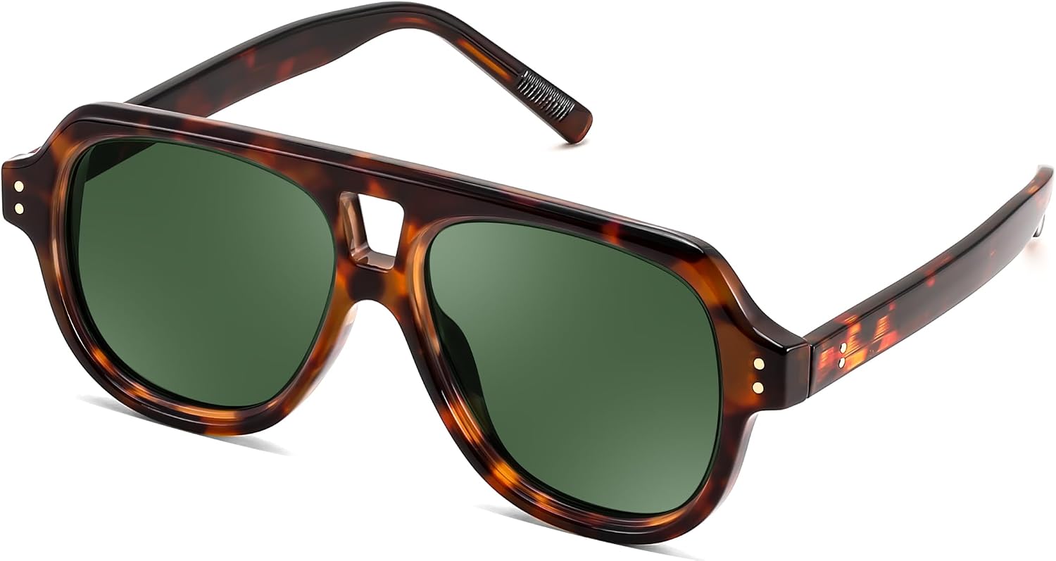 Leopard Frame & Green Lens / 55 Millimeters | B0H1WGLFSV | FEISEDY Retro Aviator Polarized Sunglasses Men Women Trendy Square B0433