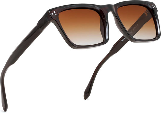 Black Brown/Brown / 52 Millimeters | B0FHCZ7L6Q | FEISEDY Trendy Square Polarized Sunglasses For Men Women Thick Frame B0294