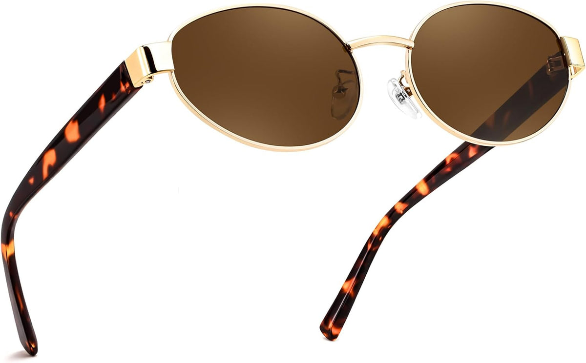 Gold Frame Tea Lens Leopard Legs / 54 Millimeters | B0GK19LPFF | FEISEDY Retro Oval Metal Y2K Sunglasses for Women Men Small Frame B0402