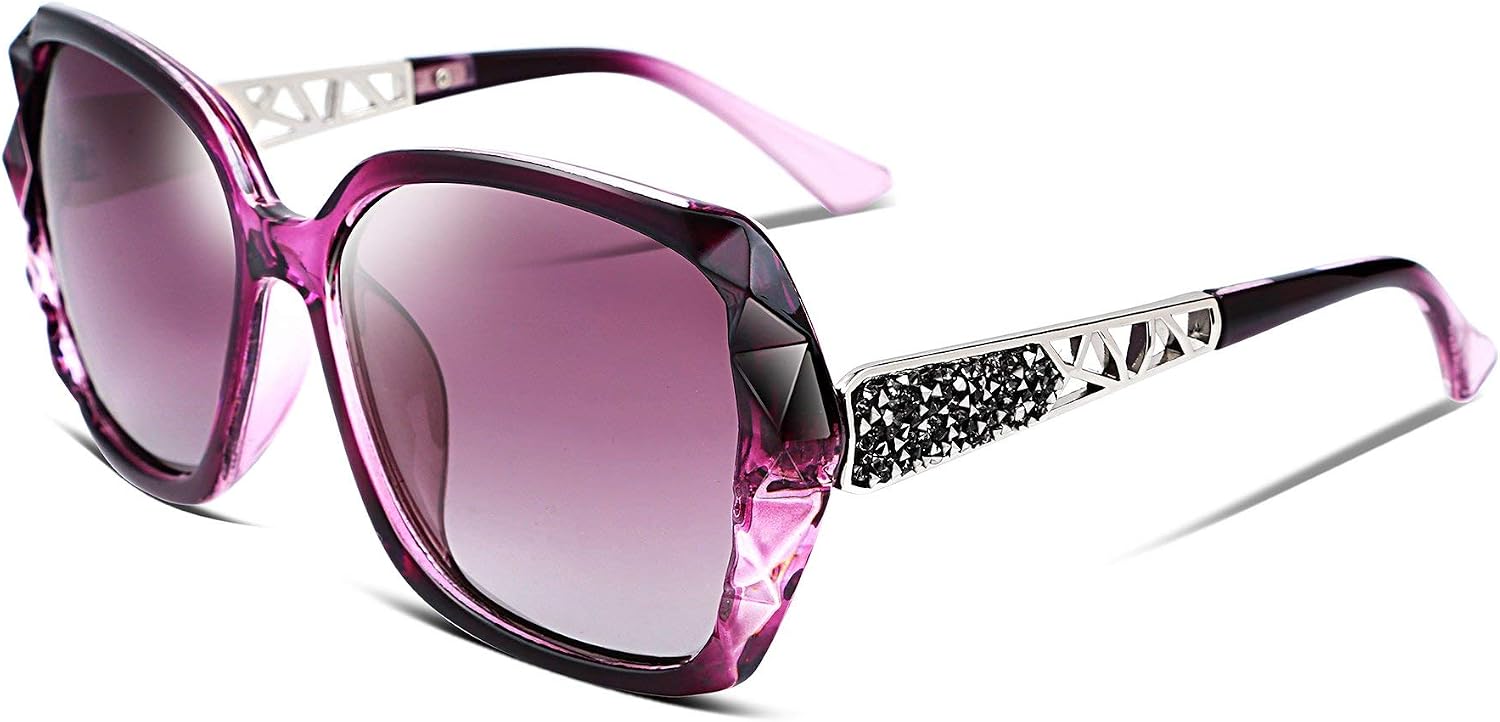 5 Dark Rose / 56 Millimeters | B079GTGK8Z | FEISEDY Polarized Women Square Sunglasses Sparkling Composite Shiny Frame B2289