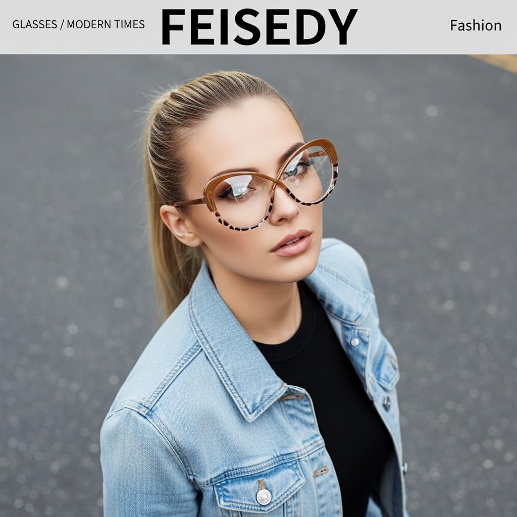 ÉÌƷͼƬ 3 | B0GXZ3356Q | FEISEDY Oversized Cat Eye Blue Light Blocking Glasses for Woman, Retro Cateye Eyeglasses, Stylish Bluelight Glasses B0454