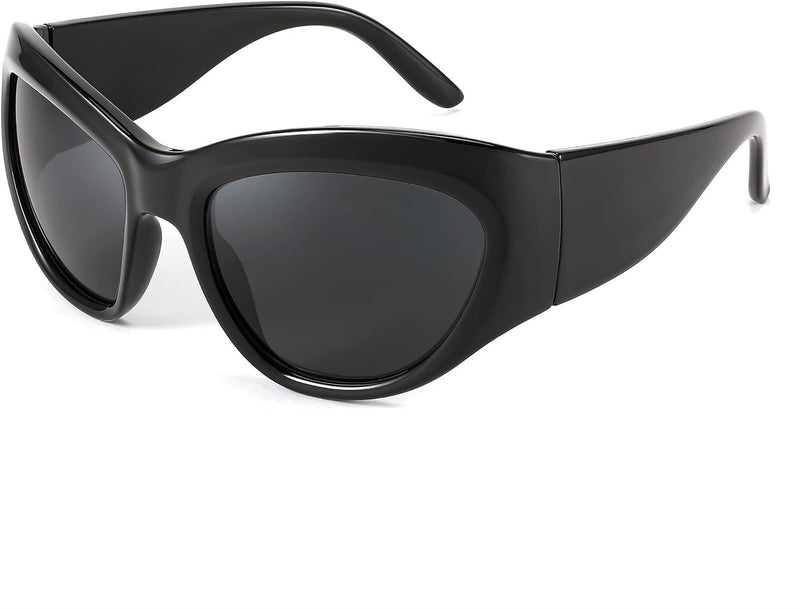 001 Black Frame/Gray Lens / 60 Millimeters | B0BQBWSVX2 | FEISEDY Trendy Y2k Sunglasses Women Men Oversized Shield Sunglasses Fashion Wrap Around Futuristic Glasses B2359