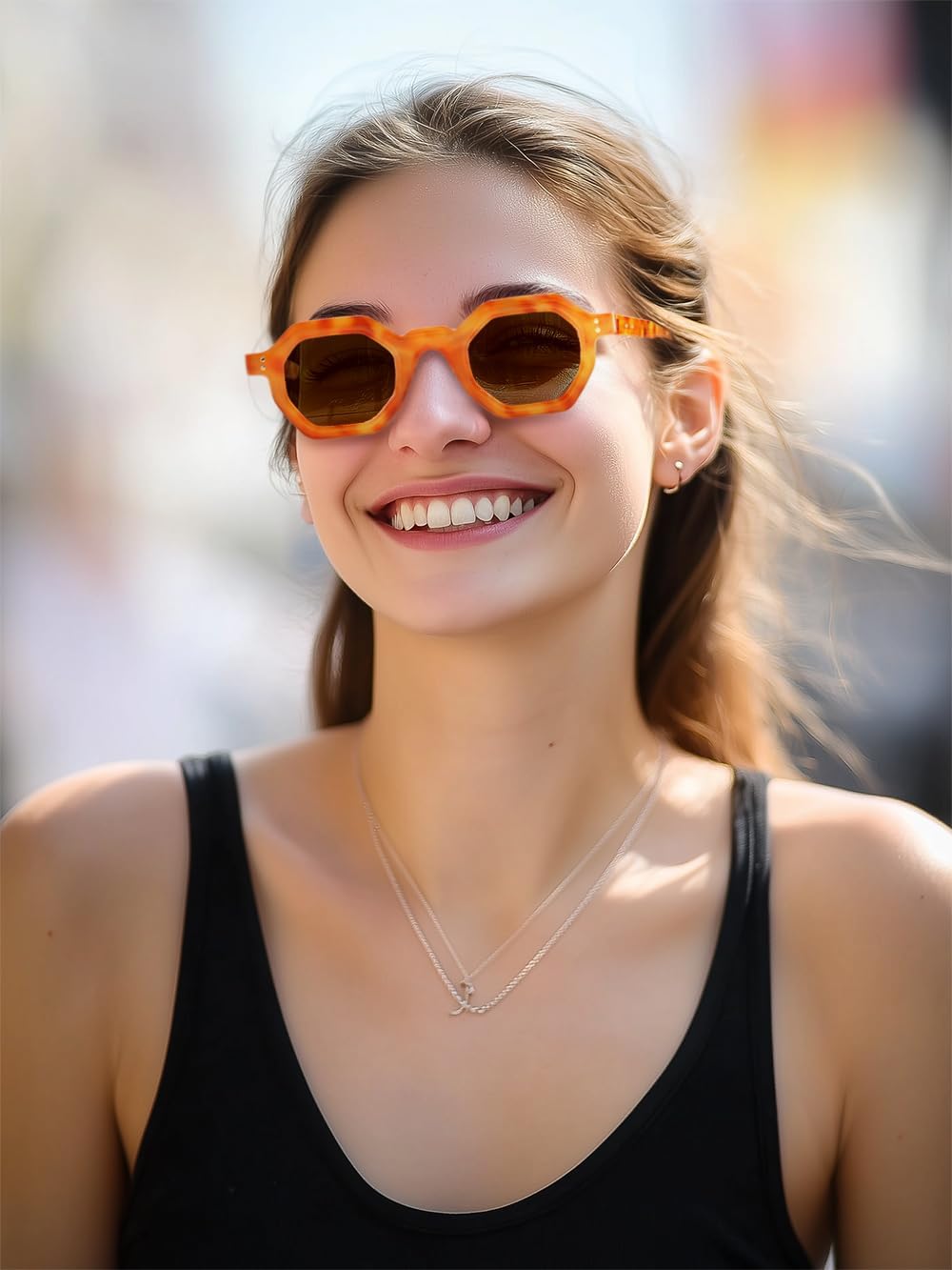商品图片 2 | B0CSJQ26W8 | FEISEDY Octagon Sunglasses for Women - Thick Frame Fashion Rectangle Sun Glasses - Summer UV400 Protection