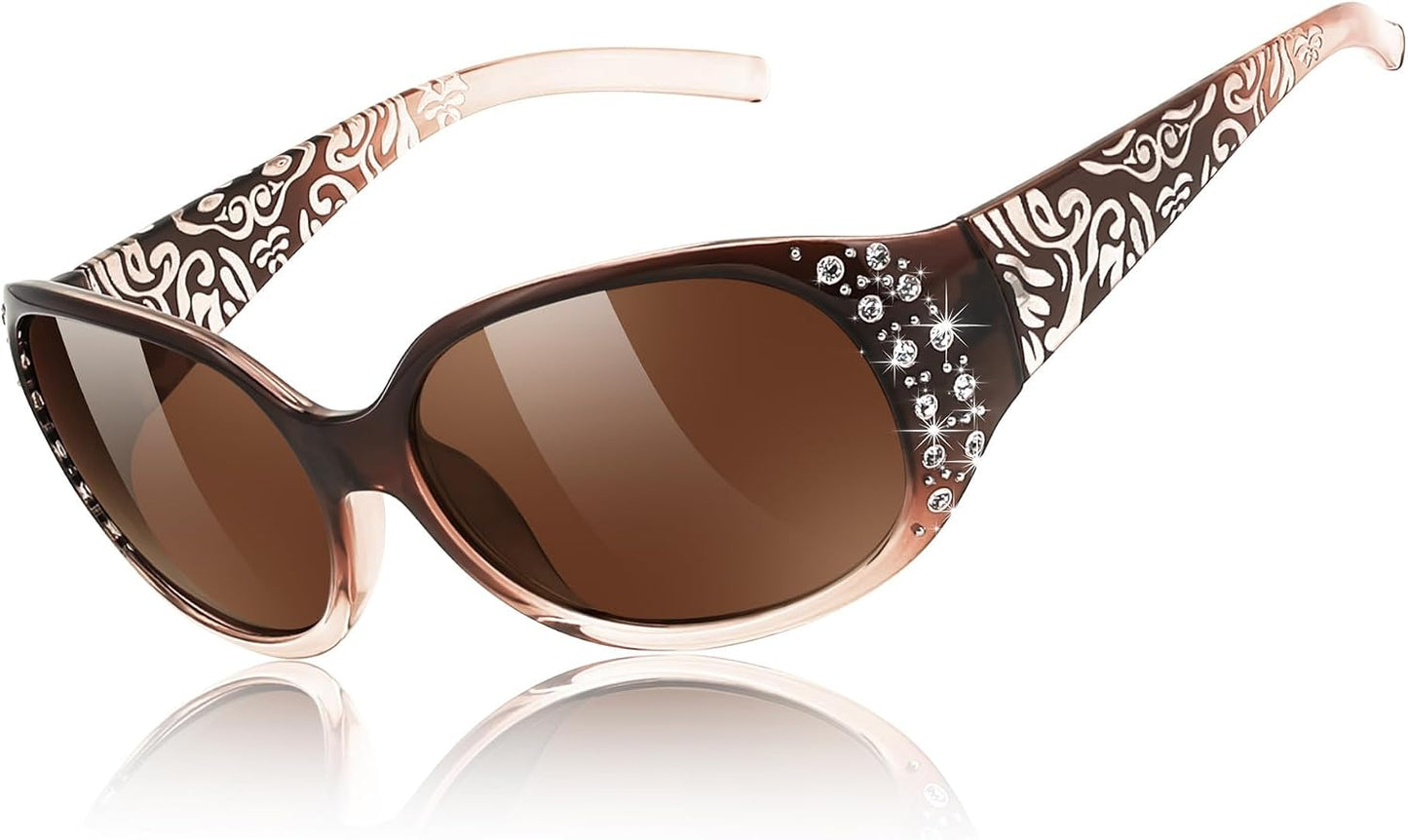 Gradual Tea Frame & Tea Lens / 57 Millimeters | B0FZT57VFB | FEISEDY Women's Polarized Sunglasses Wrap Around Rhinestone Design Fashion Sunnies UV400 Protection B1091