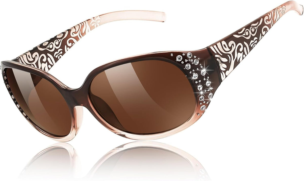 Gradual Tea Frame & Tea Lens / 57 Millimeters | B0FZT57VFB | FEISEDY Women's Polarized Sunglasses Wrap Around Rhinestone Design Fashion Sunnies UV400 Protection B1091