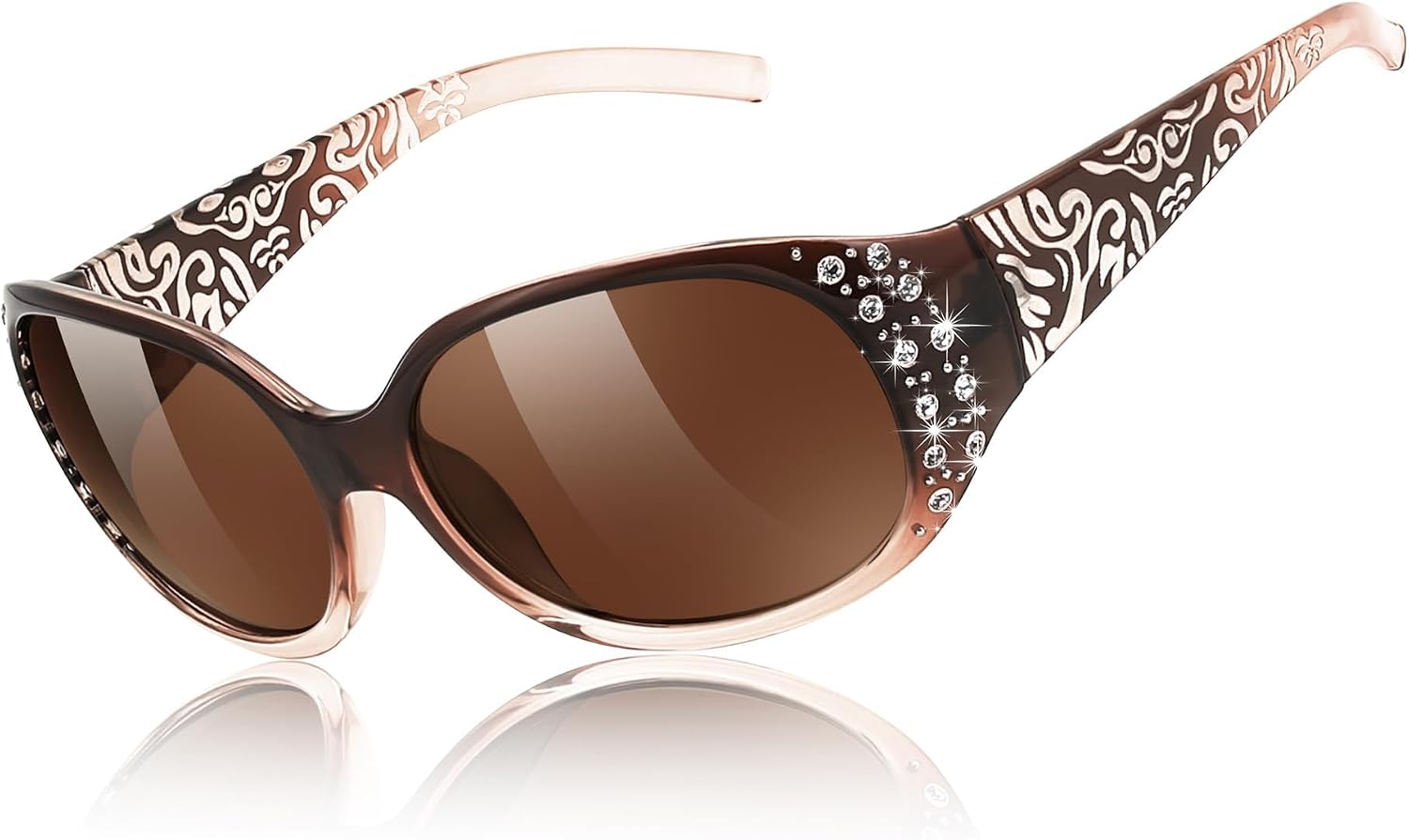 Gradual Tea Frame & Tea Lens / 57 Millimeters | B0FZT57VFB | FEISEDY Women's Polarized Sunglasses Wrap Around Rhinestone Design Fashion Sunnies UV400 Protection B1091