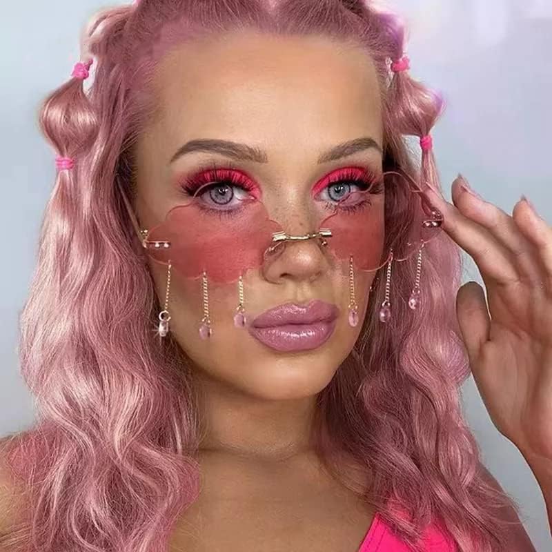ÉÌƷͼƬ 26 | B09K7C4FB7 | FEISEDY Retro Dripping Cloud Shaped Tassel Sunglasses Rimless Women Funny Party Disco Eyewear B2834