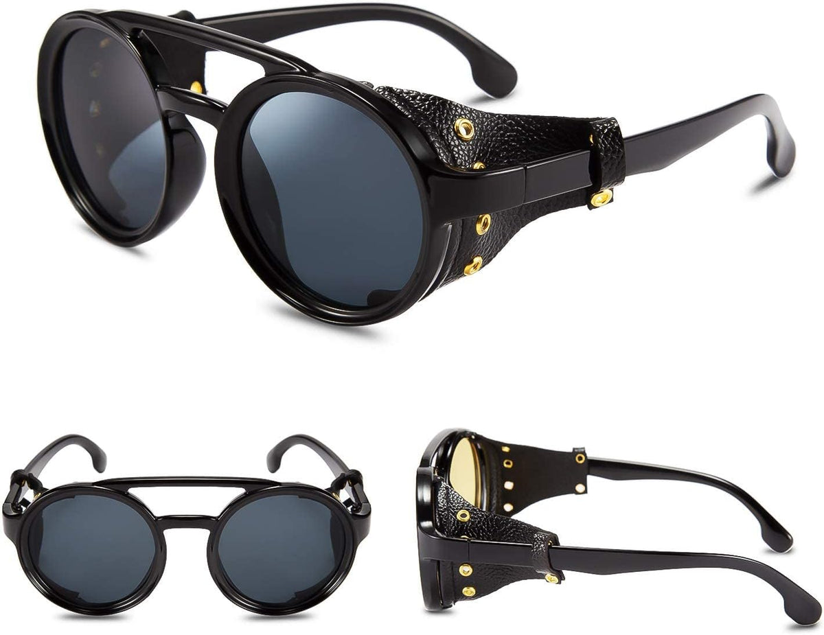 ÉÌƷͼƬ 49 | B09WN3J4YZ | FEISEDY Retro Round Steampunk Sunglasses Women Men Leatherwear B2532