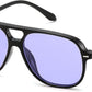 Black & Purple / 56 Millimeters | B0H1W569LN | FEISEDY Retro Square Aviator Sunglasses Women Men Double Bridge B0443