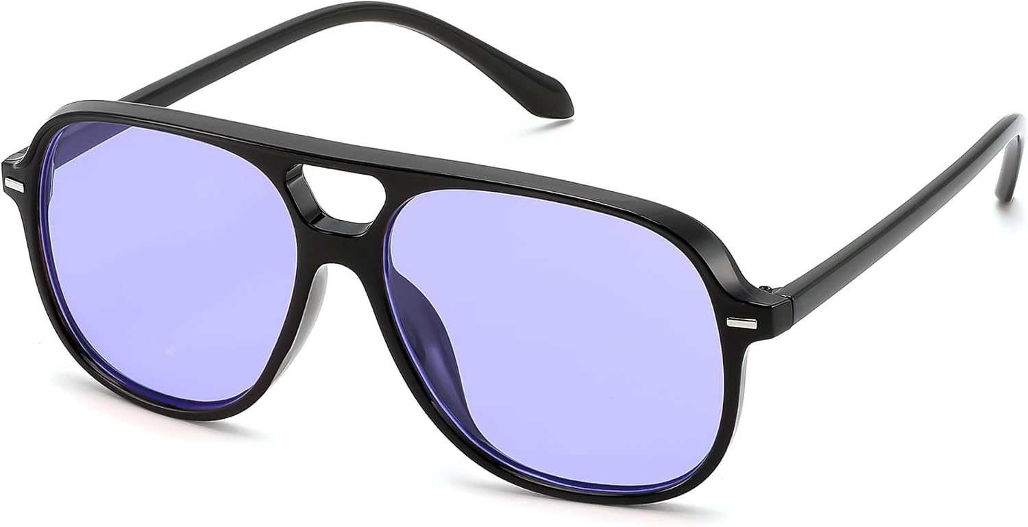 Black & Purple / 56 Millimeters | B0H1W569LN | FEISEDY Retro Square Aviator Sunglasses Women Men Double Bridge B0443