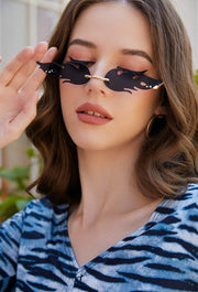 ÉÌƷͼƬ 46 | B09JK7M3SQ | FEISEDY Fire Flame Sunglasses for Women Mirror Rimless Fire Shaped Novelty Sunglasses B2839
