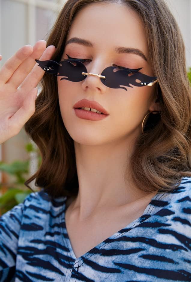 ÉÌƷͼƬ 46 | B09JK7M3SQ | FEISEDY Fire Flame Sunglasses for Women Mirror Rimless Fire Shaped Novelty Sunglasses B2839