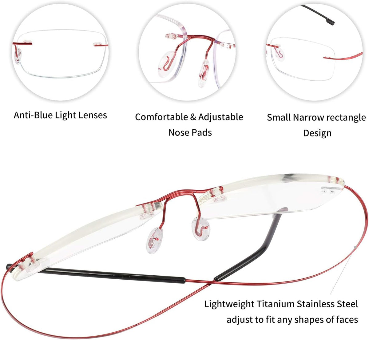 ÉÌƷͼƬ 25 | B08LNLRPLD | FEISEDY Lightweight Rimless Titanium Stainless Steel Anti-Blue Light Reading Glasses B2686