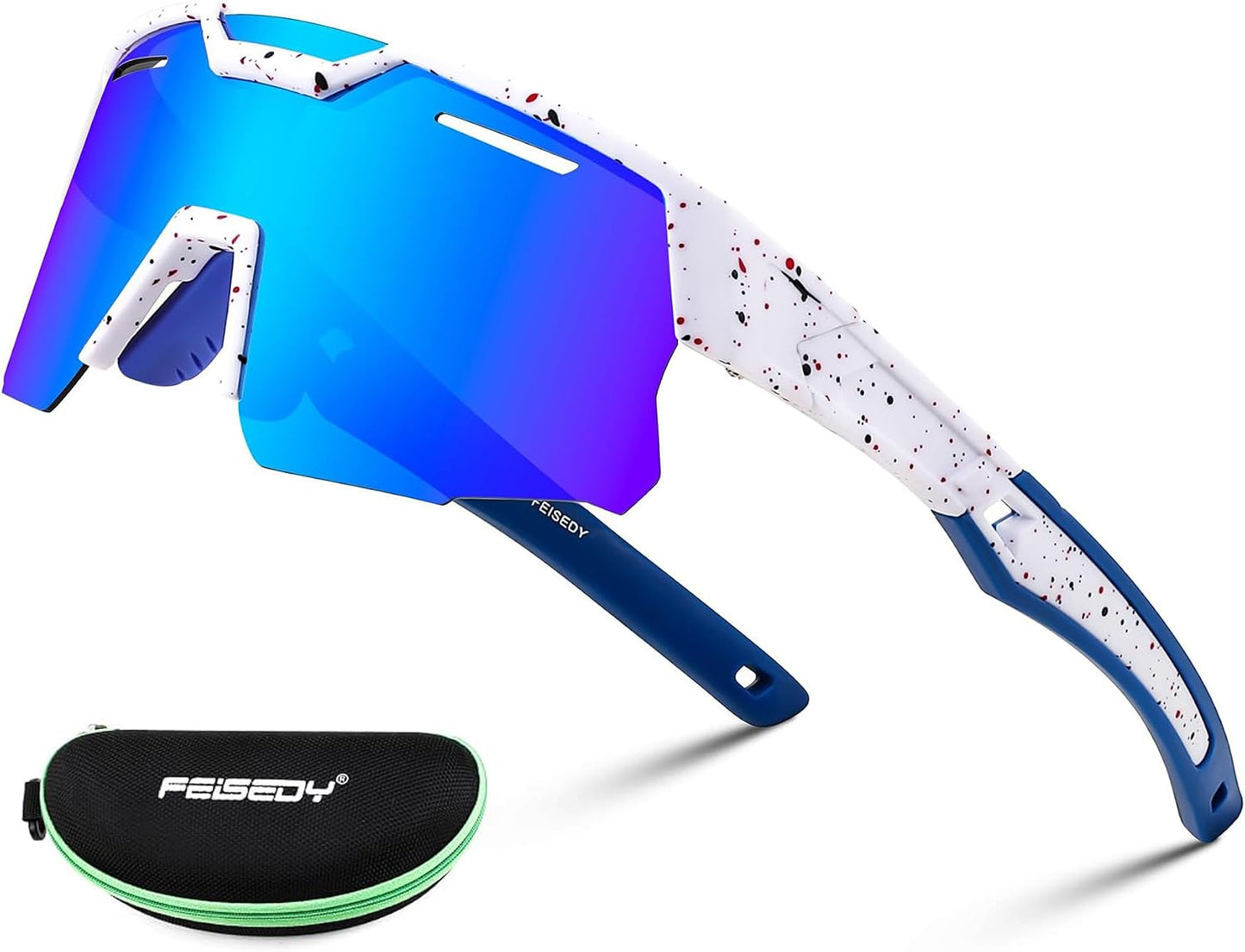 007 White Frame Blue Mirrored Lens Blue Temples / Large | B0D78QWX7L | FEISEDY Kids Teens Baseball Polarized Sunglasses Sports Cycling Glasses for Youth Boys Girls Age 8-16 B0157