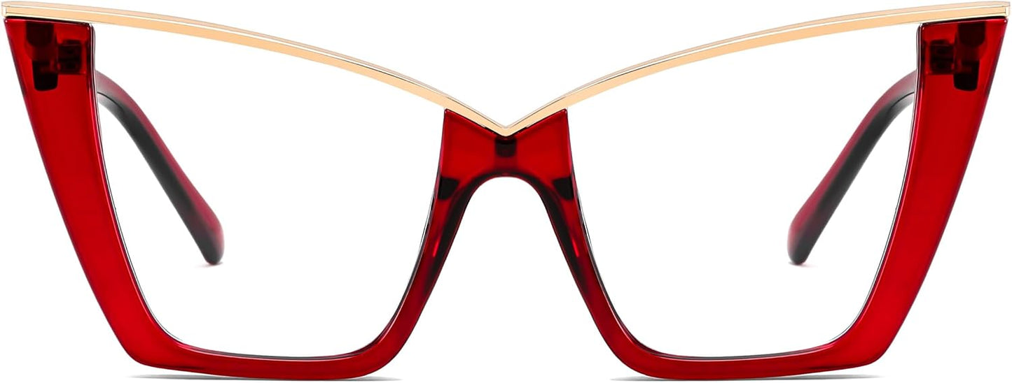 Transparent Red / 50 Millimeters | B0H86H1J6M | FEISEDY Fashion Cat Eye Blue Light Blocking Glasses for Women Fake Retro Eyeglasses Oversized Stylish Eyewear Frame B0240